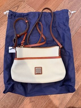 Dooney & Bourke Cream Pebbled Leather Crossbody with Brown Trim